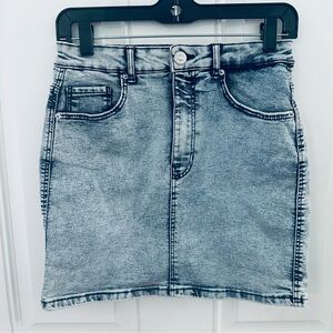 ZARA Denim Skirt S | Acid Wash Y2K High Waist Stretch Pockets Button Zip